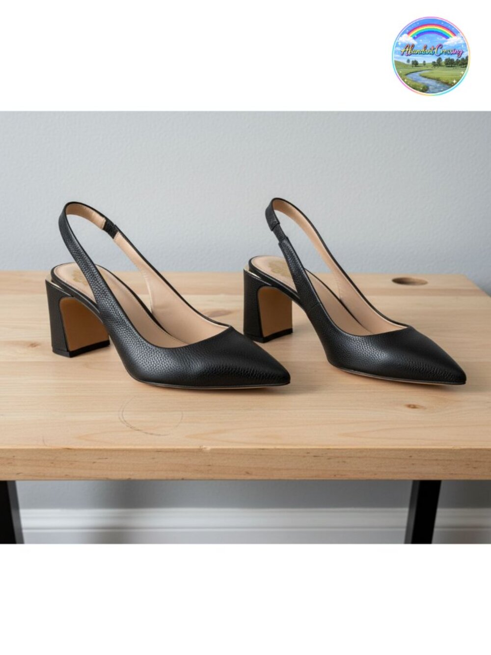 Women's Slingback Pump Pointed Toe Block Heel 2.6-Inch Leather Padded Footbed